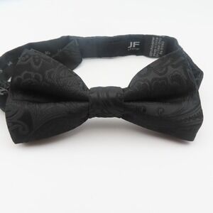J Ferrar Bow Tie Black Paisley  2.25" Wide Pre Tied Formal Tuxedo Polyester